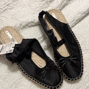 Zara Black Espadrille Flats with Bow Detail